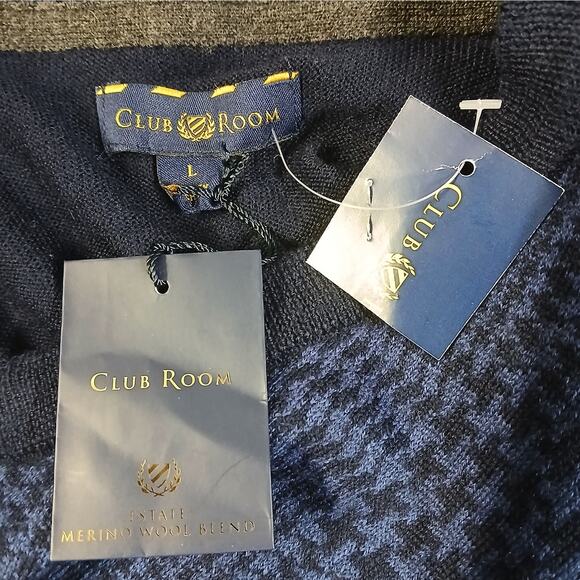 Club Room Men's Sweater Size Large Blue Merino Wool Stretch Academia Grandpacore - Picture 4 of 6